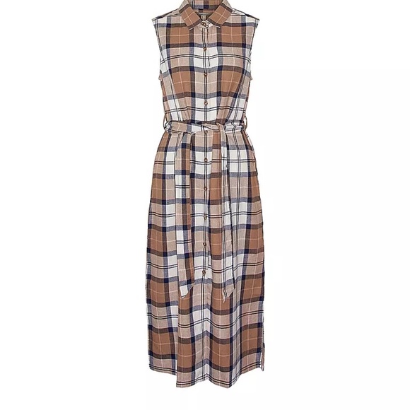 NWT Barbour Plaid Tartan Caroline Check Midi Sleeveless Shirt dress Womens 10 - Picture 6 of 10